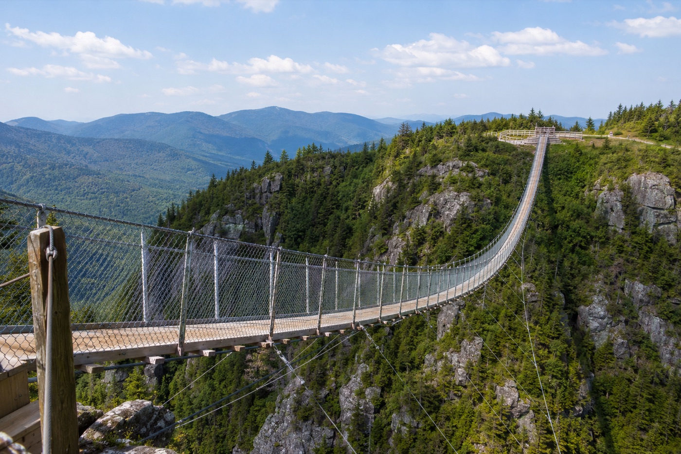 Hängebrücke über ein Tal — Sinnbild für den Weg der Transformation