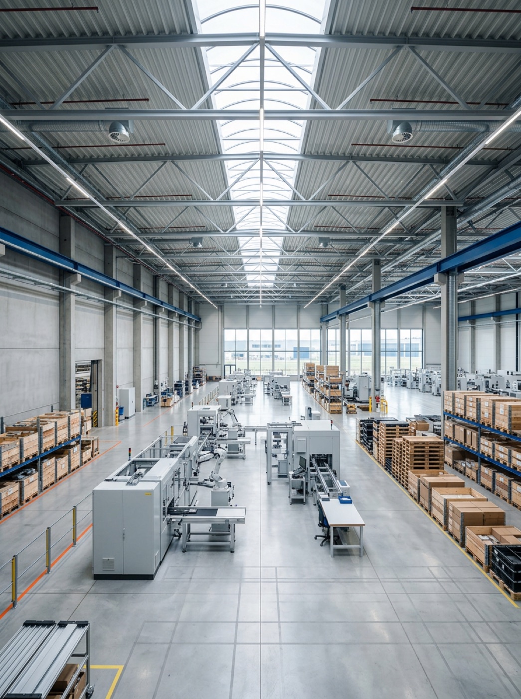 Blick in eine moderne Produktions- und Logistikhalle